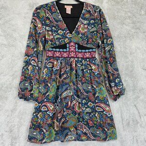 Flying Tomato Dress Womens Small Multicolor Paisley Embroidered Long Sleeve Boho
